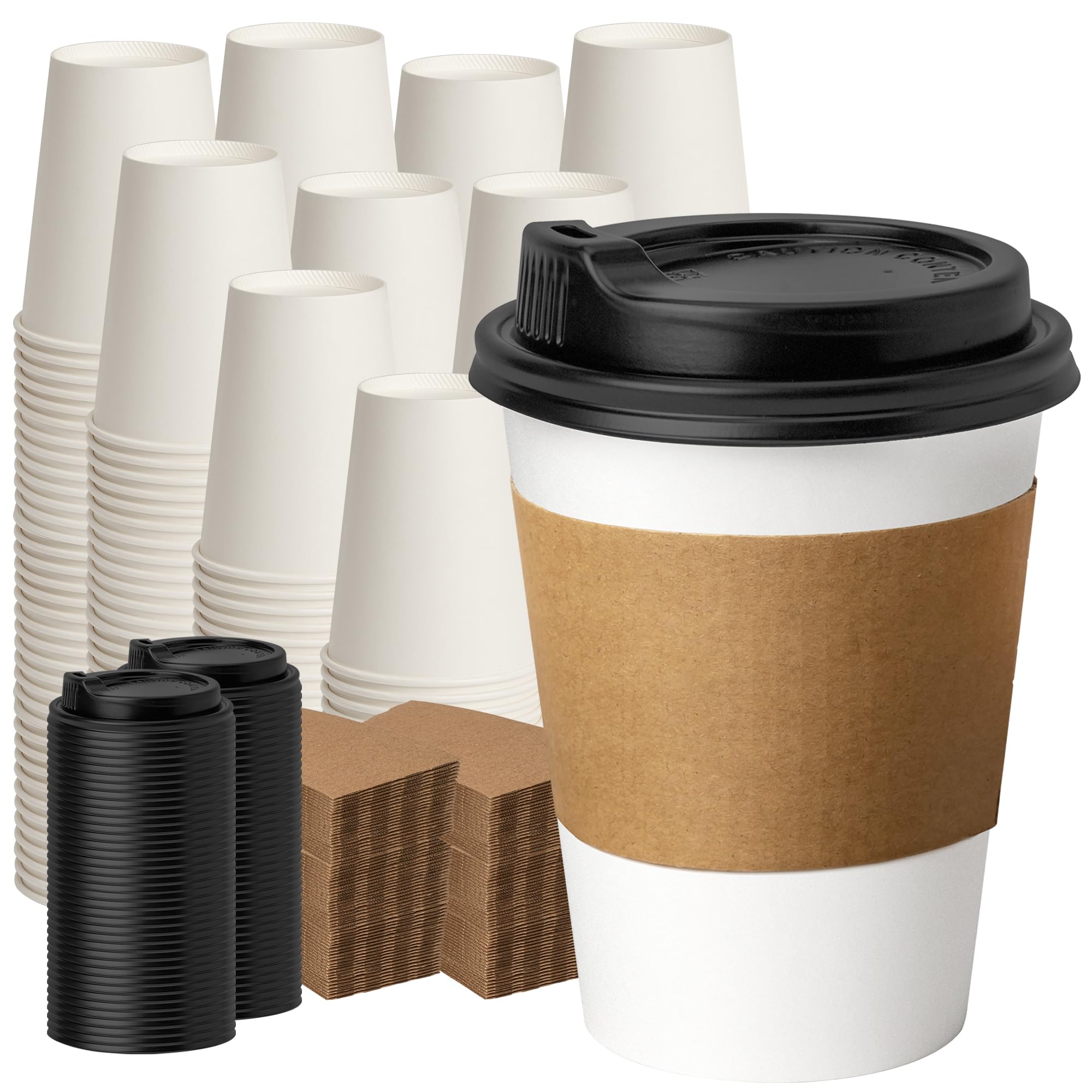 YEEHAW 100 Pack 16 oz Disposable Coffee Cups with Lids, Heat & Leak-proof Paper Cups, to Go Coffee Cups for Hot & Cold Beverage