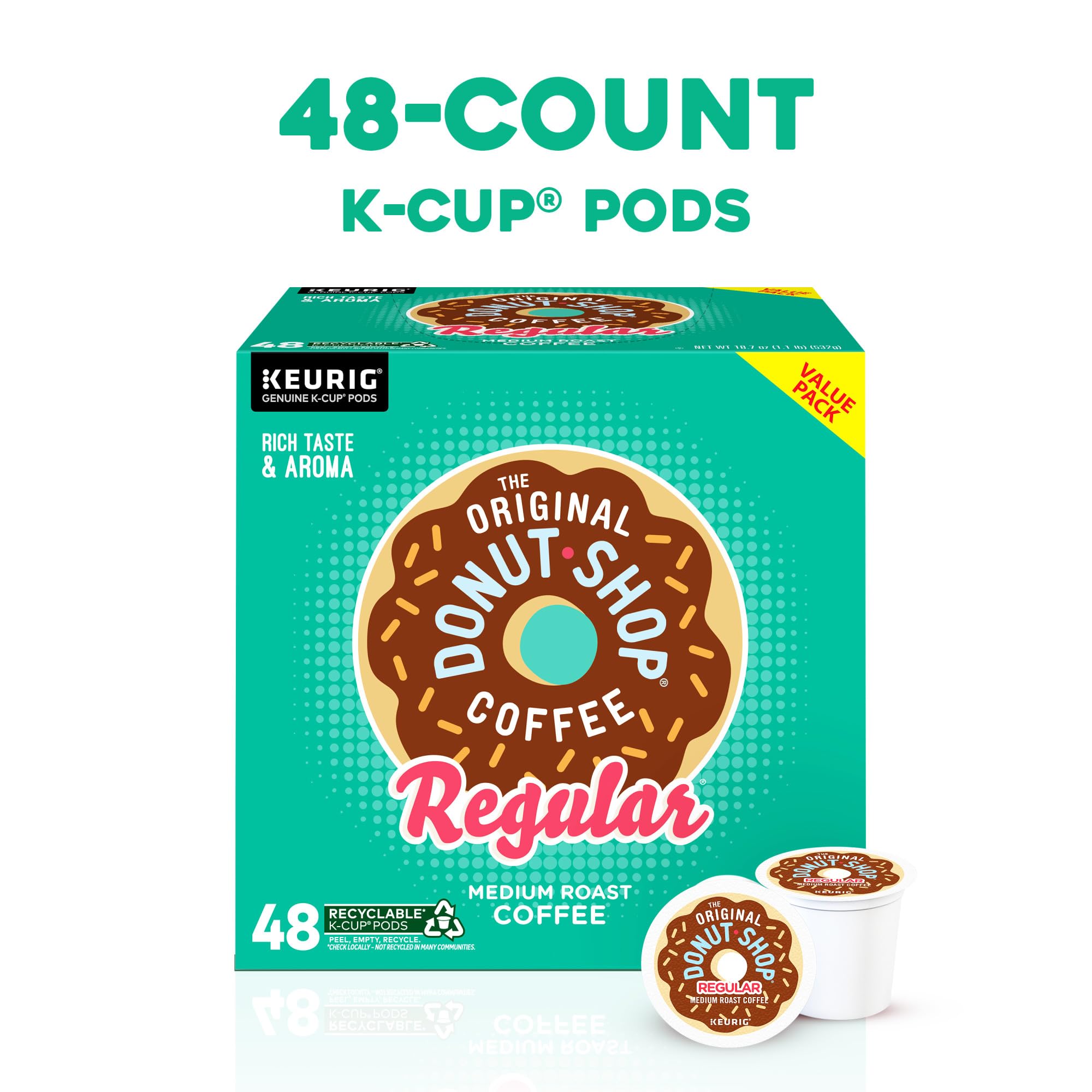 The Original Donut Shop Regular Keurig Single-Serve K-Cup Pods, Medium Roast Coffee, 72 Count