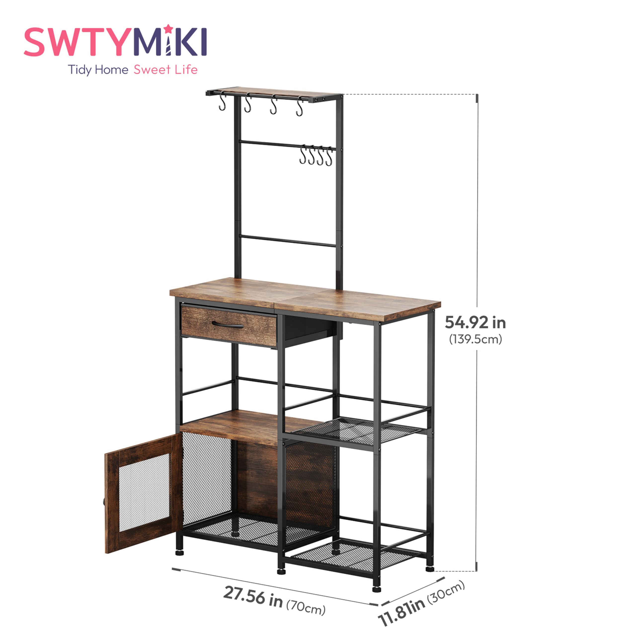 SWTYMIKI Coffee Bar Cabinet for Home - Farmhouse Coffee Stand Station Multi-Purpose Buffet Sideboard Cabinet with Drawers - Kitchen Bar Table for Living Room, Corner, Small Space, Espresso