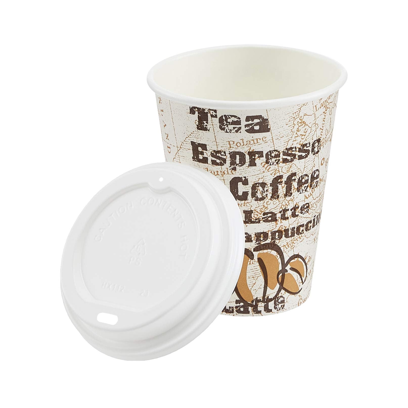 Amazon Basics Disposable Hot Paper Coffee Cups with Lids, to Go, Leak-Proof, for Hot and Cold Drinks, 12 oz, 100-Count