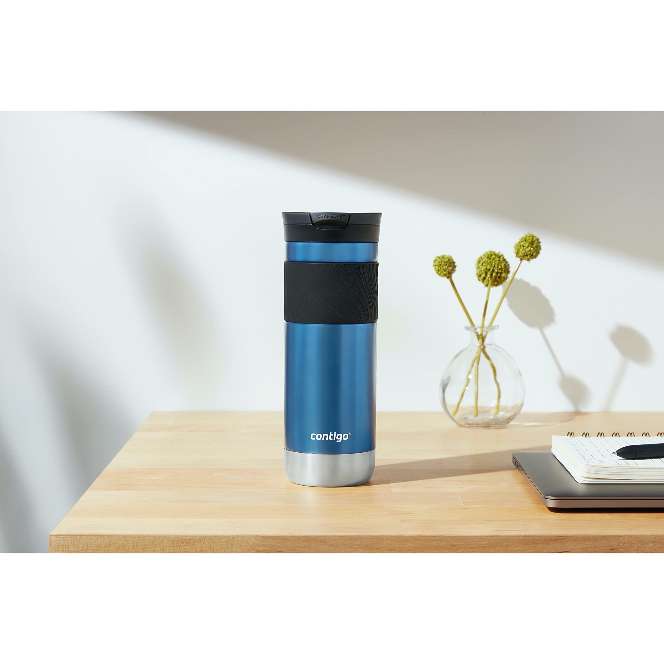 Contigo Byron Vacuum-Insulated Stainless Steel Travel Mug with Leak-Proof Lid Reusable Coffee Mug or Water Bottle BPA-Free 16oz Licorice Keeps Beverages Hot for 6 Hours or Cold for 12 Hours
