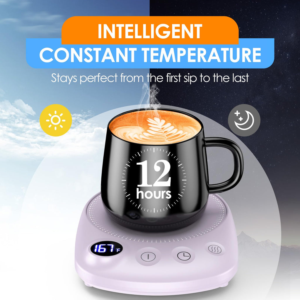 Coffee Mug Warmer - Fastest Heating & Highest Temperature, Coffee Cup Warmer for Desk Auto Shut Off, 4 Temp Settings & 1-12H Timer, Smart Electric Beverage Warmer for Coffee, Tea (Black)