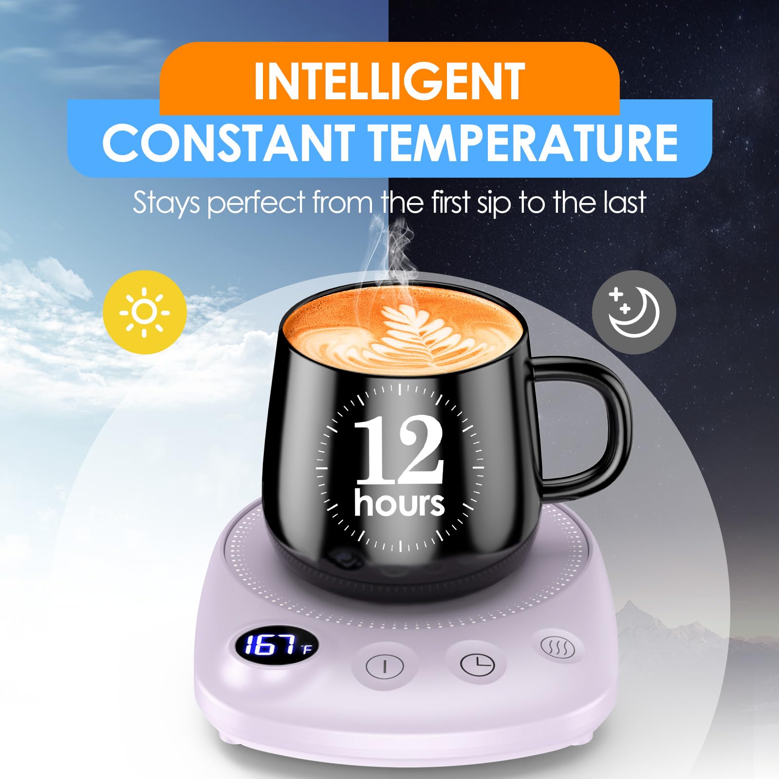 Coffee Mug Warmer - Fastest Heating & Highest Temperature, Coffee Cup Warmer for Desk Auto Shut Off, 4 Temp Settings & 1-12H Timer, Smart Electric Beverage Warmer for Coffee, Tea (Black)