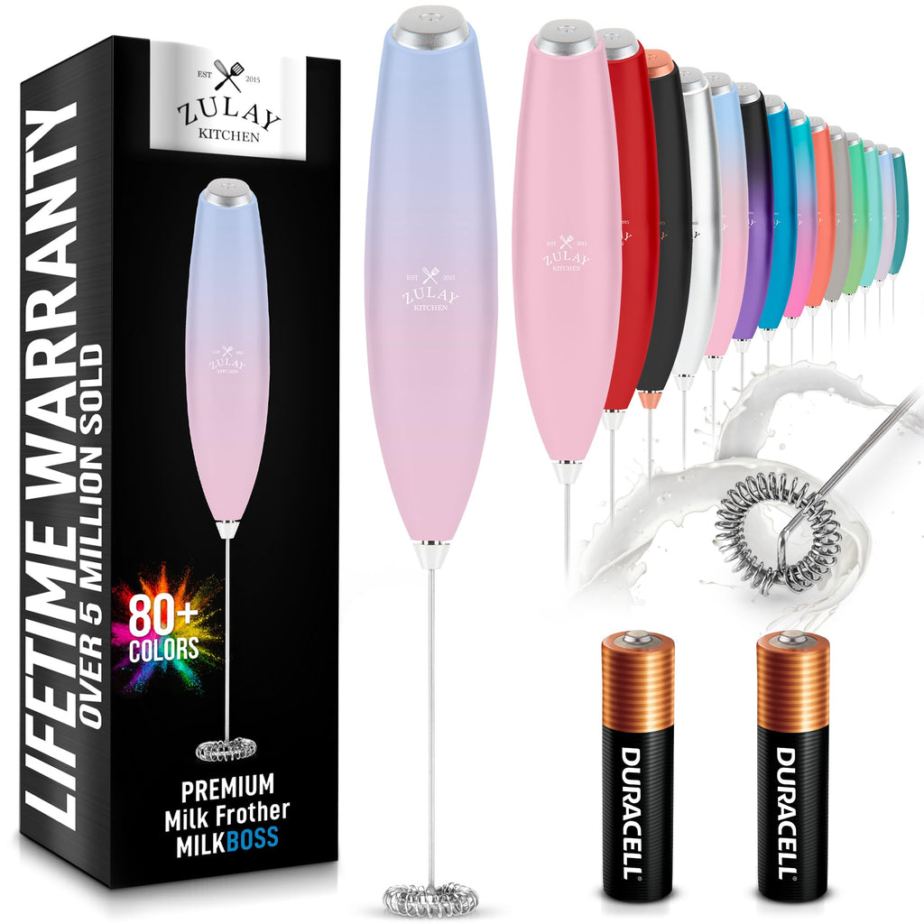 Zulay Kitchen Powerful Milk Frother AA Batteries Included – Ultra Fast Handheld Drink Mixer with Stainless Steel Whisk Stirrer for Coffee, Protein, Matcha & More, Frother Wand Electric Frothmate Black
