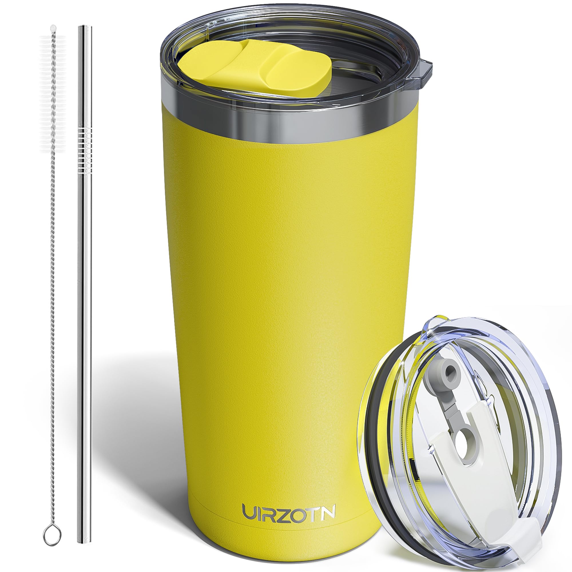 Travel Coffee Tumbler 20oz, Travel Coffee Mug with Dual Lids and Straw, Stainless Steel Double Wall Vacuum Insulated Tumbler for Hot/Iced Drinks (Textured Matte, Navy Blue)