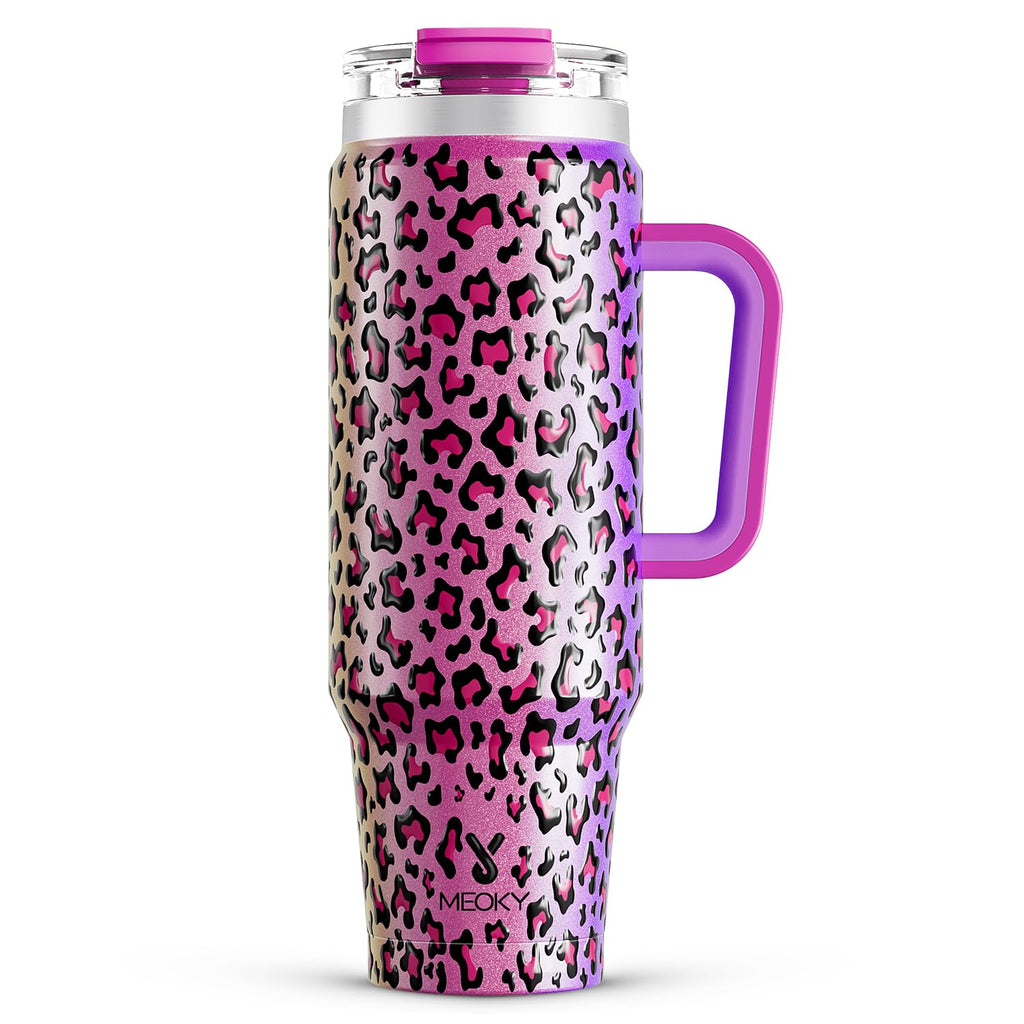 Meoky 32 oz Tumbler with Handle, Insulated Tumbler with Lid and Straw, Stainless Steel Travel Mug, Keeps Cold for 24 Hours, 100% Leak Proof, Fits in Car Cup Holder (Night)