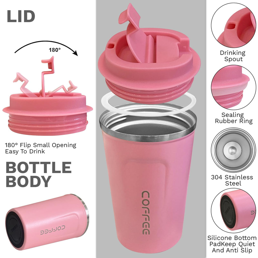 YINBAOGE Insulated Travel Coffee Mug, Spill & Leak Proof, Portable To Go Camping Stainless Steel Coffee Tumbler, Reusable Thermal Coffee Cup with Lid for Hot & Cold Drinks (Black, 12 OZ)