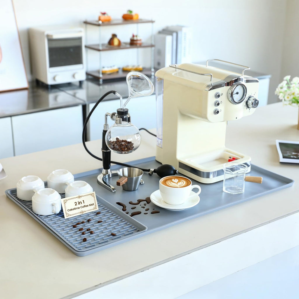 Caketime 2 In 1 Silicone Coffee Bar Mat Accessories Detachable Dish Drying Rug Rack Stone for Kitchen Counter Home Household Apartment Office Essentials Barista Espresso Machine Drainer Must Have