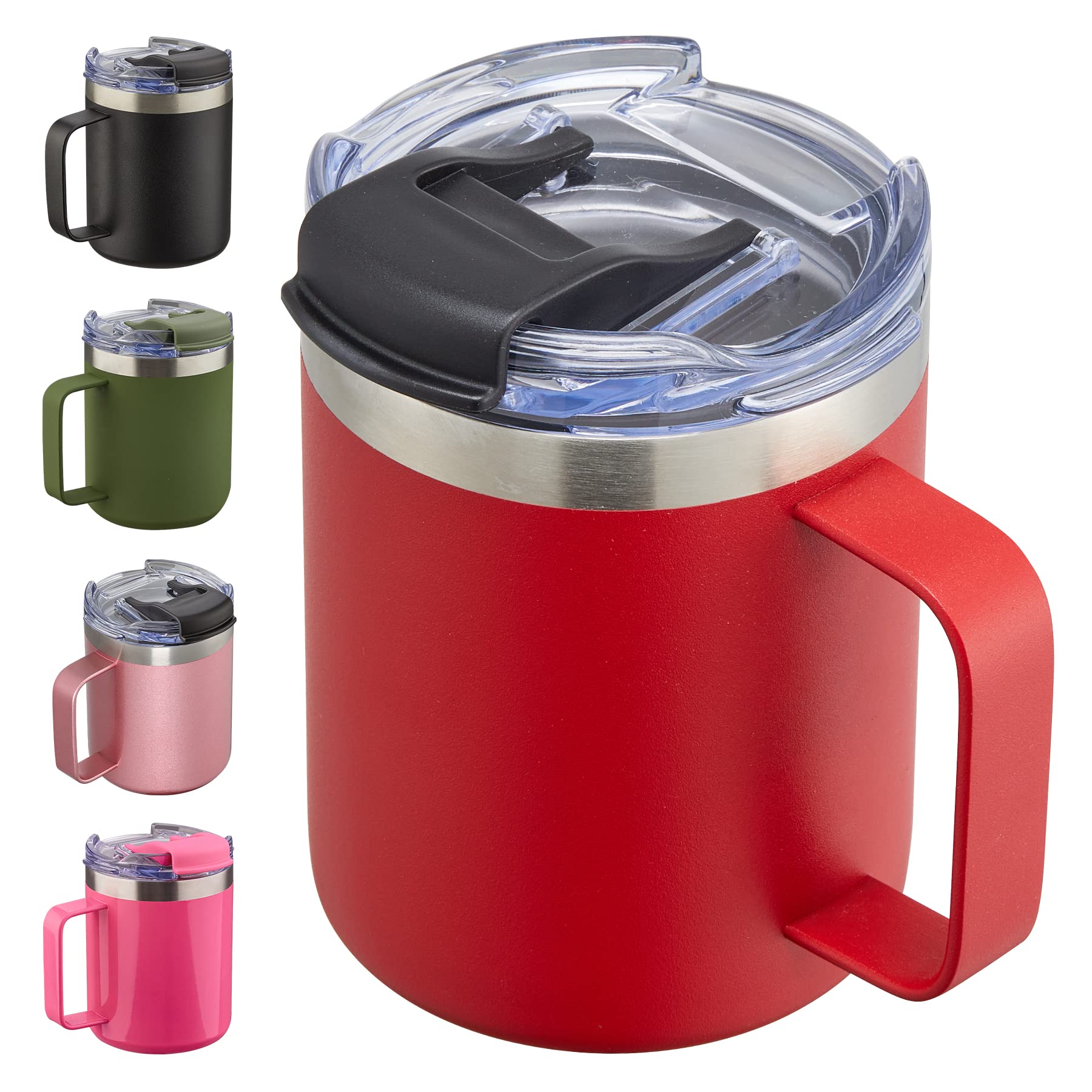 12oz Stainless Steel Insulated Coffee Mug with Handle, Double Wall Vacuum Travel Mug, Tumbler Cup with Sliding Lid, Navy