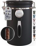 Veken Coffee Canister with Window,Airtight Stainless Steel Pantry Container,Home Kitchen Food Storage Organizers for Ground,Beans,Espresso,Rice,Tea,Sugar,Cereal, Decor,Bar Accessories,Gifts,22OZ,Black