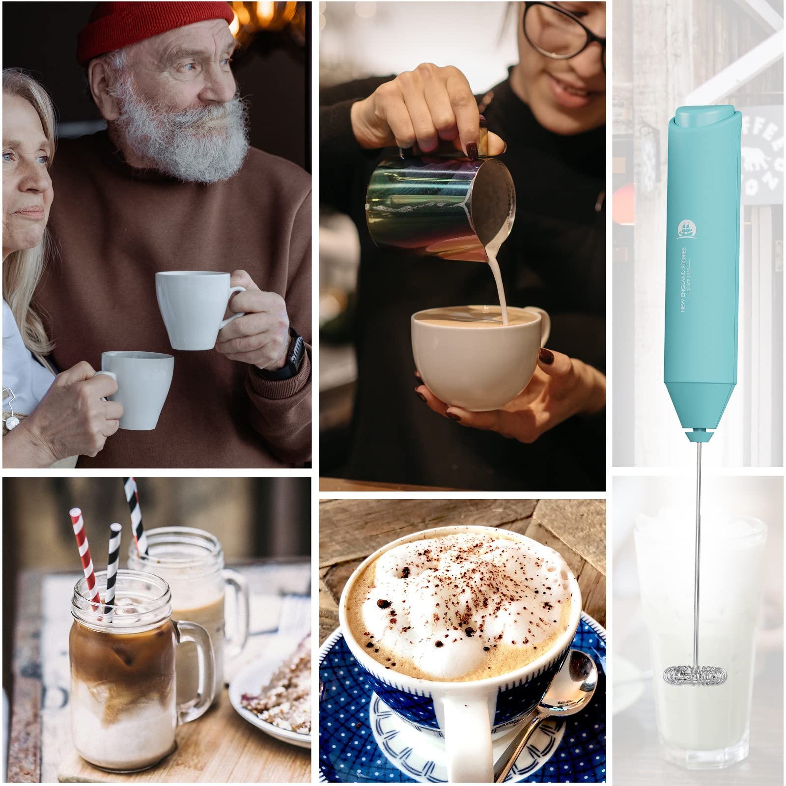 Powerful Milk Frother Handheld Foam Maker, Mini Whisk Drink Mixer for Coffee, Cappuccino, Latte, Matcha, Hot Chocolate, No Stand, Green