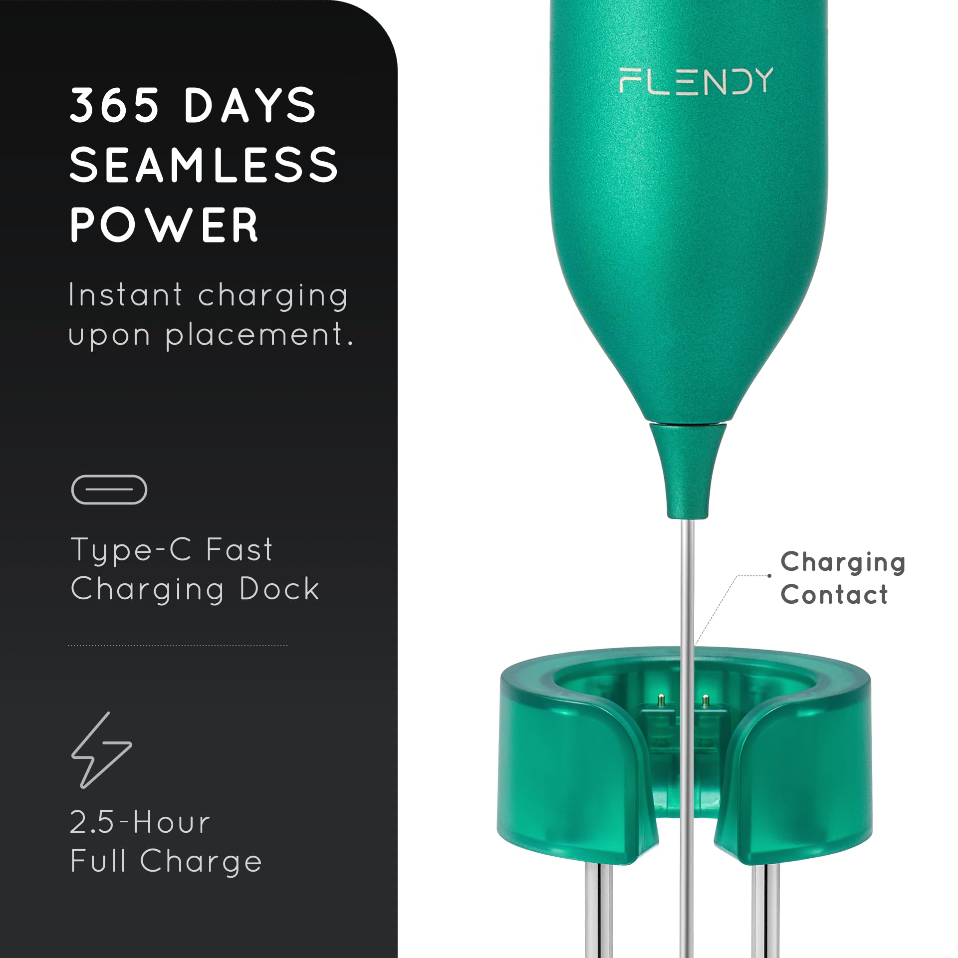 Flendy Rechargeable Milk Frother Handheld, Coffee Frother Handheld with USB-C Charging Stand, Electric Drink Mixer Handheld, Mini Electric Whisk Frother for Coffee, Matcha, etc