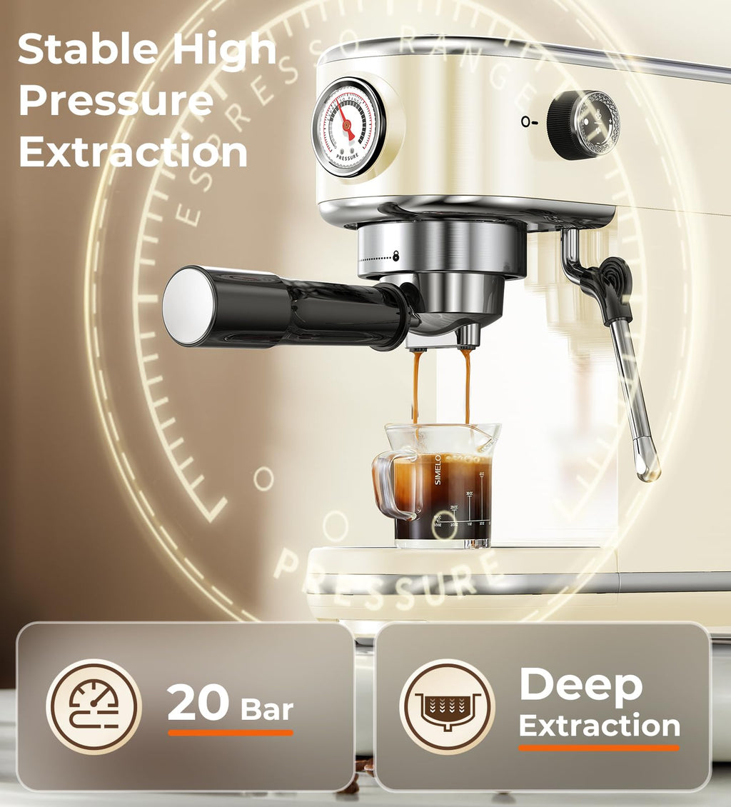 atatix Espresso Machine with Milk Frother, 20 Bar Pressure Espresso Maker, with 44OZ Removable Tank, Compact Stainless Steel Coffee Machine for Home, Office, Latte, Cappuccino, Macchiato, Silver