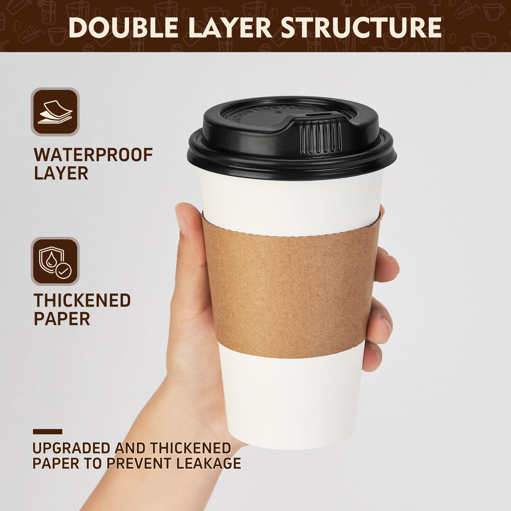 YEEHAW 100 Pack 16 oz Disposable Coffee Cups with Lids, Heat & Leak-proof Paper Cups, to Go Coffee Cups for Hot & Cold Beverage