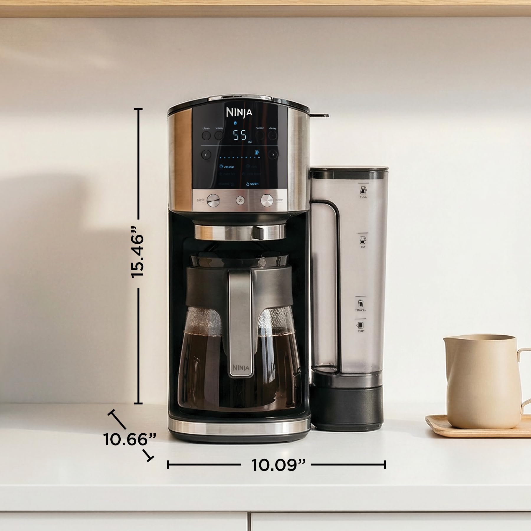 Ninja 12-Cup Programmable Coffee Brewer, 2 Brew Styles, Adjustable Warm Plate, 60oz Water Reservoir, Delay Brew - Black/Stainless Steel