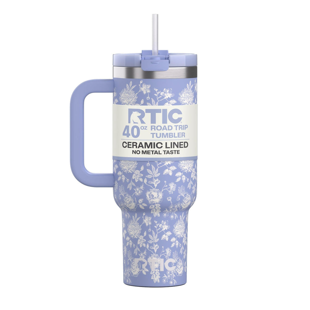 RTIC 40 oz Road Trip Tumbler Double-Walled Cermaic Lined Insulated Stainless Steel Portable Travel Coffee Mug Cup with Lid, Handle and Straw, Trailblazer
