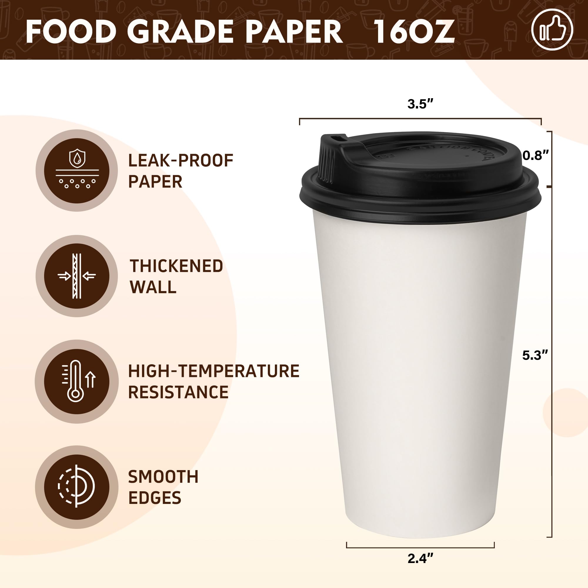 YEEHAW 100 Pack 16 oz Disposable Coffee Cups with Lids, Heat & Leak-proof Paper Cups, to Go Coffee Cups for Hot & Cold Beverage