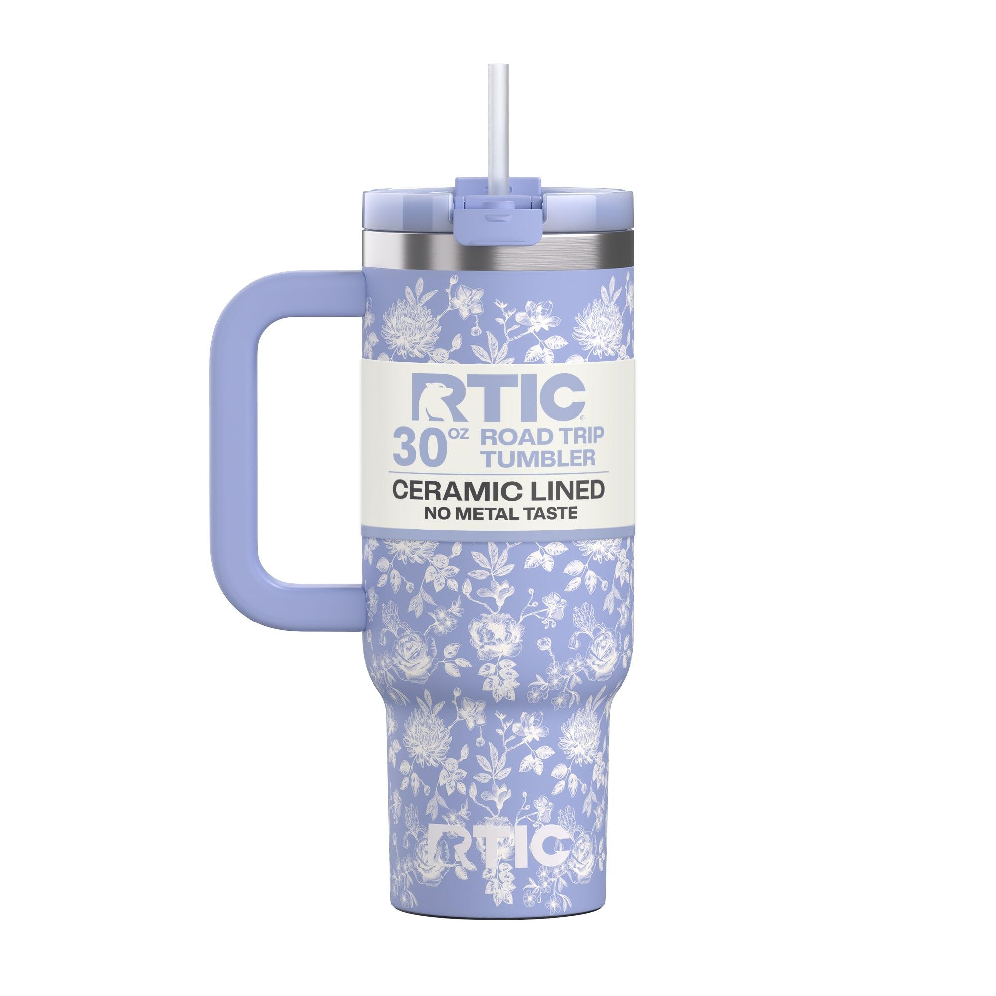 RTIC 40 oz Road Trip Tumbler Double-Walled Cermaic Lined Insulated Stainless Steel Portable Travel Coffee Mug Cup with Lid, Handle and Straw, Trailblazer