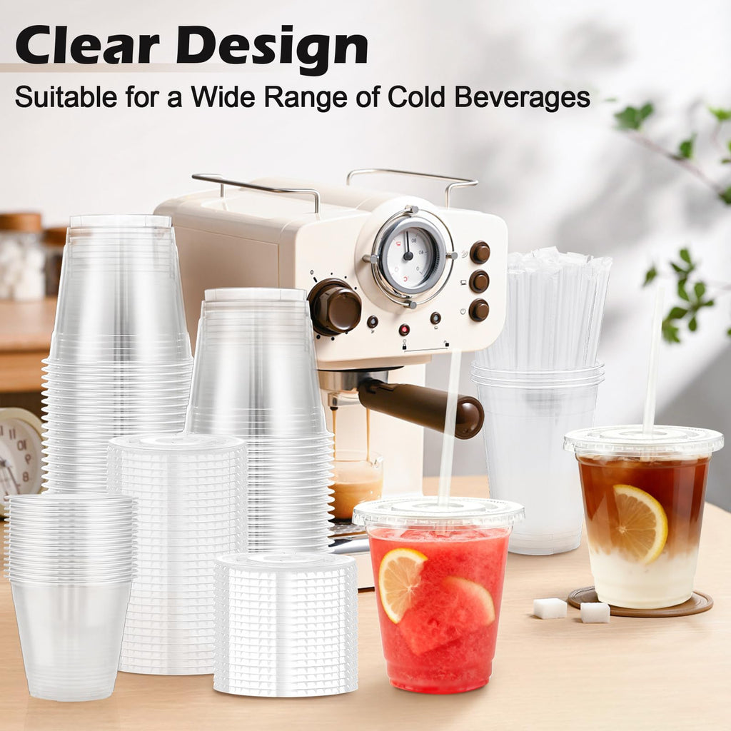 Lamosi 100 Pack 20 oz Clear Plastic Cups with Lids and Straws, Disposable Iced Coffee Cups with Lids for To-Go Cold Drinks, Smoothies and Slushie