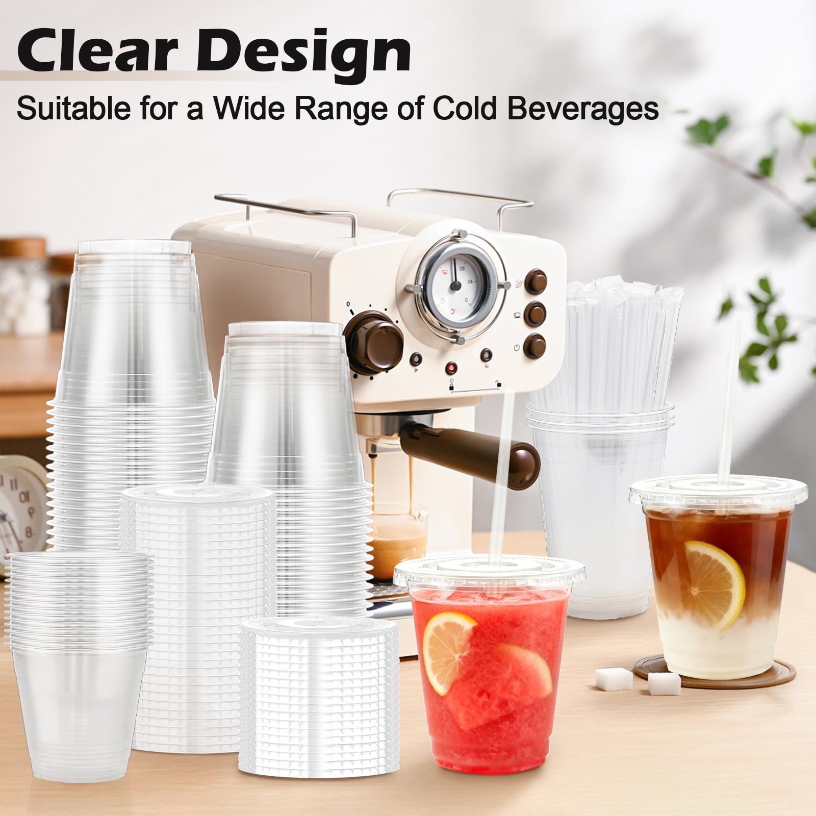 Lamosi 100 Pack 20 oz Clear Plastic Cups with Lids and Straws, Disposable Iced Coffee Cups with Lids for To-Go Cold Drinks, Smoothies and Slushie