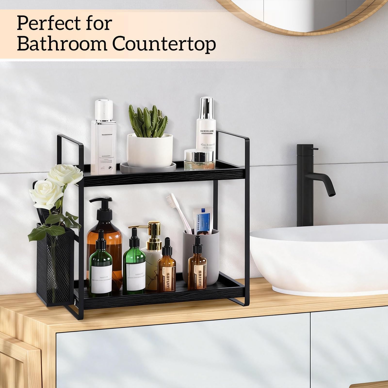 LEMIKKLE Coffee Station Organizer with Pod Holder and Drawer, Kitchen Countertop Organizer, Coffee Bar Accessories Station with Coffee Pod Storage, 2-Tier Wood Coffee Organizer With 6 Hooks
