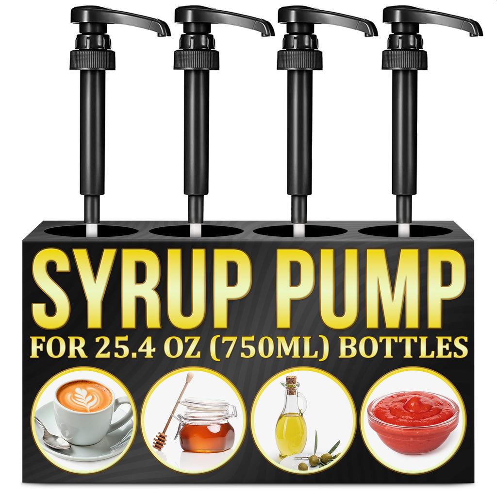 4 Pcs Coffee Syrup Pump Dispenser - Works as Skinny and Torani Syrup Pump - Fits Various 25.4 oz Bottles, Precise Dispensing 0.3oz & Lockable Design, Easy to Use & Clean, Ideal for Liquids