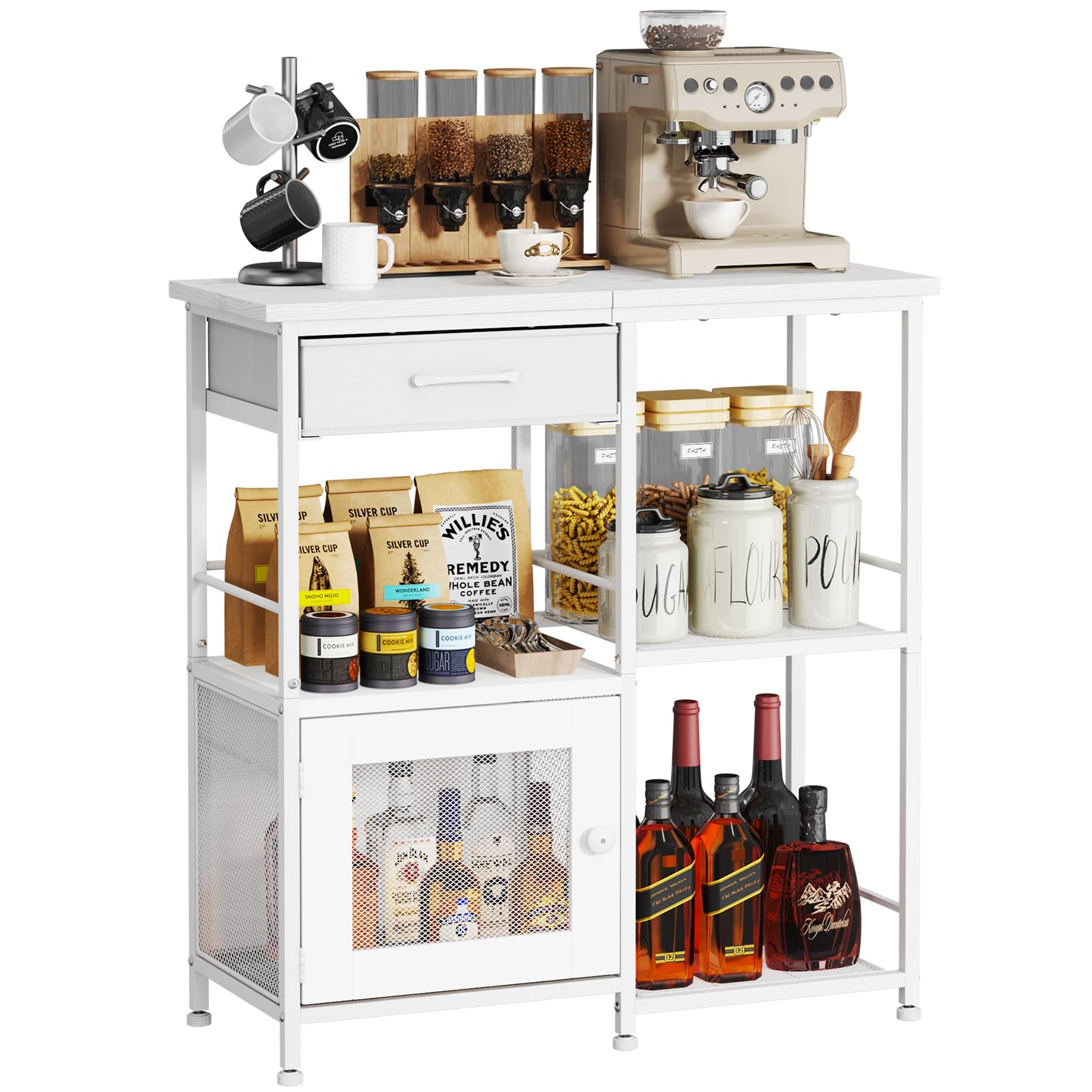 SWTYMIKI Coffee Bar Cabinet for Home - Farmhouse Coffee Stand Station Multi-Purpose Buffet Sideboard Cabinet with Drawers - Kitchen Bar Table for Living Room, Corner, Small Space, Espresso