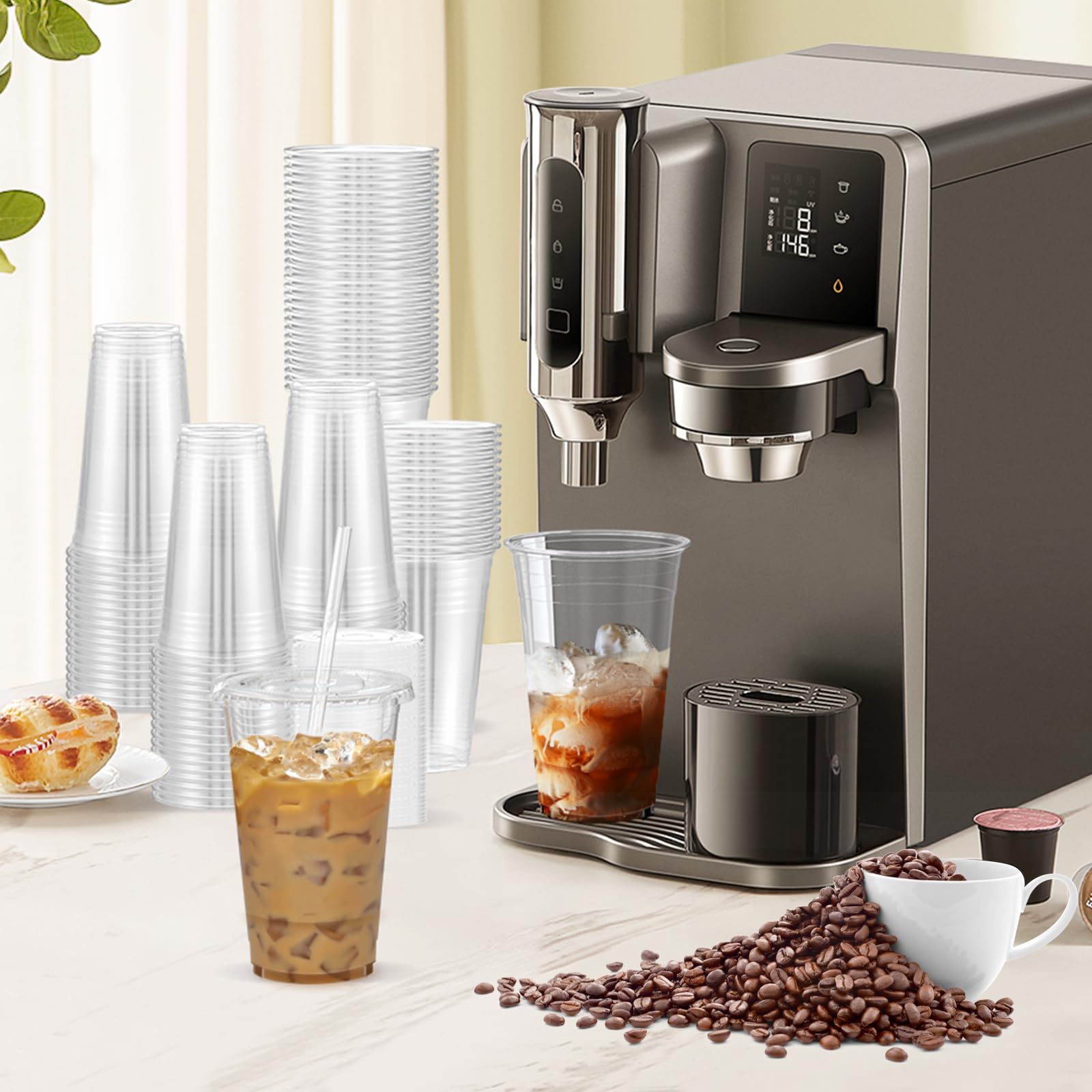 Dealusy 100 Pack - 20 oz Clear Plastic Cups with Lids and Straws, Sturdy & Food Safe Iced Coffee Cups with lids, Disposable Plastic Smoothie Cups for Cold Drinks