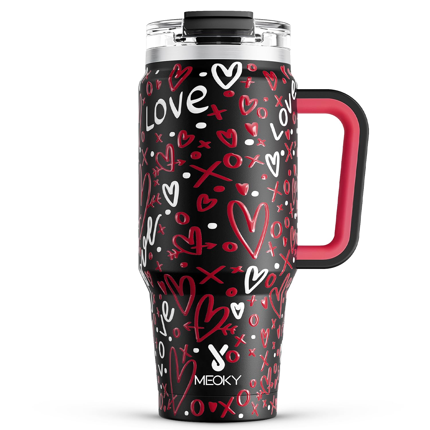 Meoky 32 oz Tumbler with Handle, Insulated Tumbler with Lid and Straw, Stainless Steel Travel Mug, Keeps Cold for 24 Hours, 100% Leak Proof, Fits in Car Cup Holder (Night)