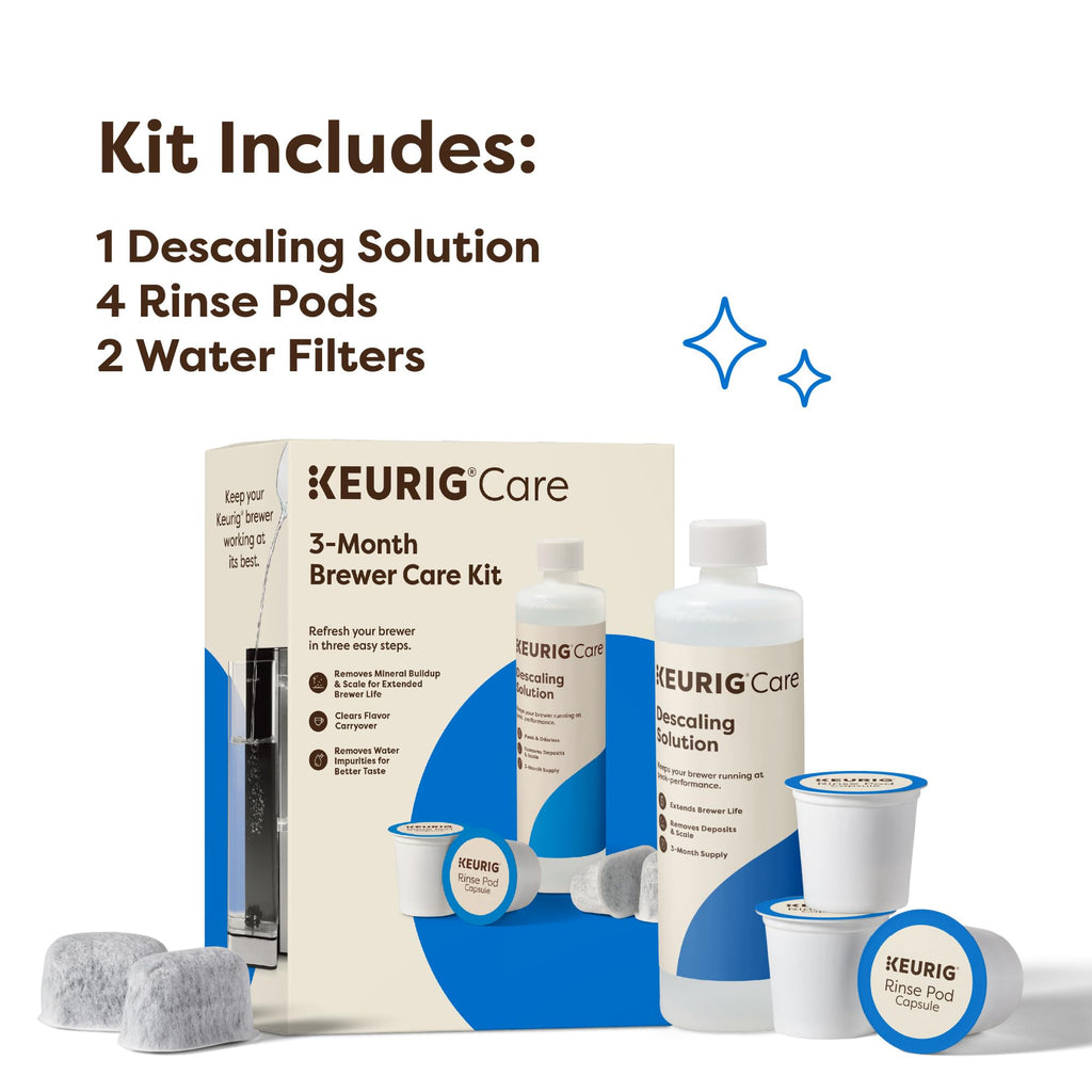 Keurig 3-Month Brewer Maintenance Kit Includes Descaling Solution, Water Filter Cartridges & Rinse Pods, Compatible Classic/1.0 & 2.0 K-Cup Coffee Makers, 7 Count