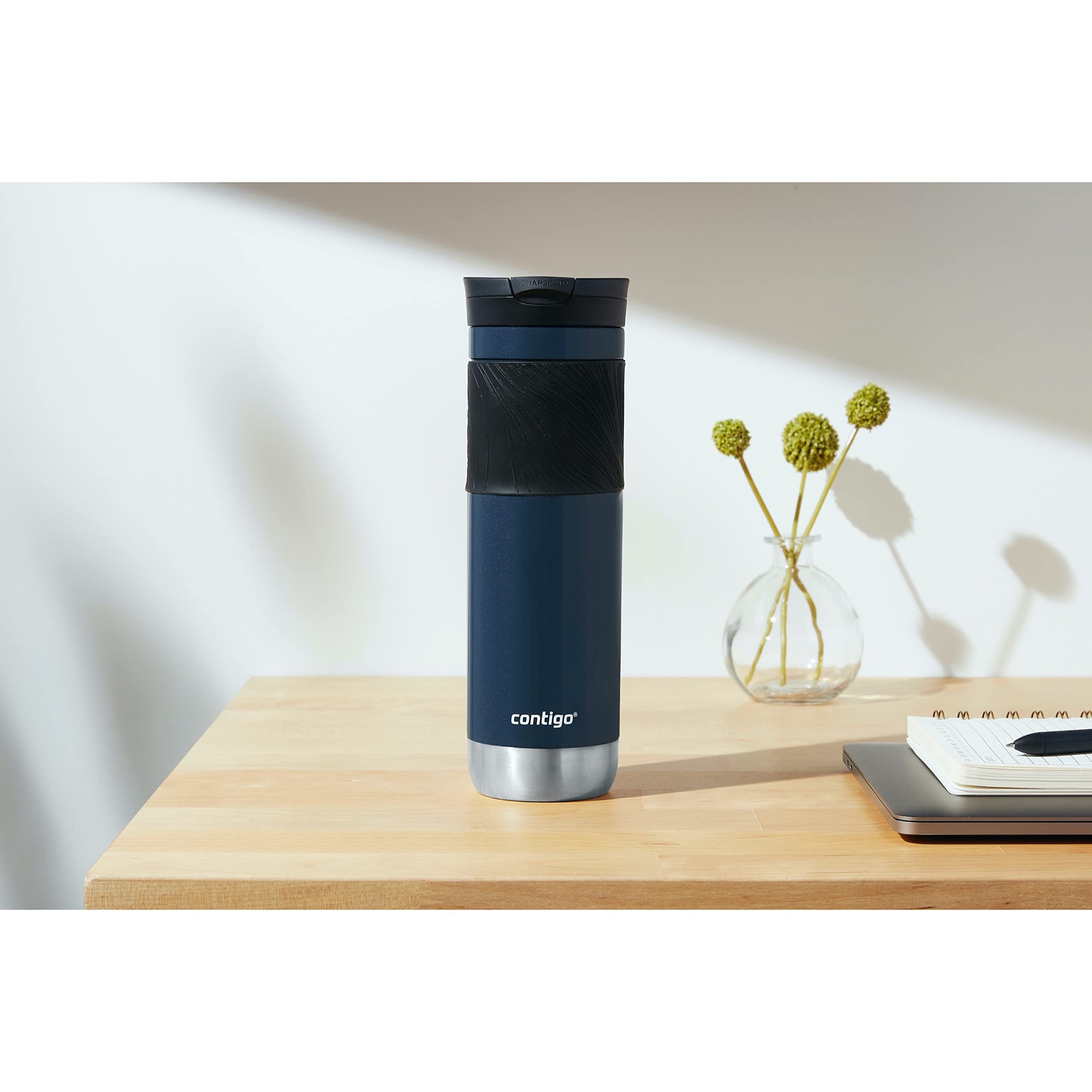 Contigo Byron Vacuum-Insulated Stainless Steel Travel Mug with Leak-Proof Lid Reusable Coffee Mug or Water Bottle BPA-Free 16oz Licorice Keeps Beverages Hot for 6 Hours or Cold for 12 Hours