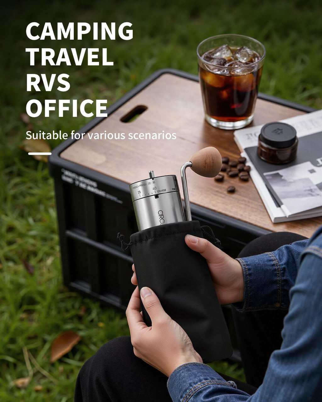 CIRCLE JOY Mini Manual Coffee Grinder with 40 External Adjustable Settings and Ceramic Conical Burr, Portable Stainless Steel Hand Coffee Grinder for Home and Travel