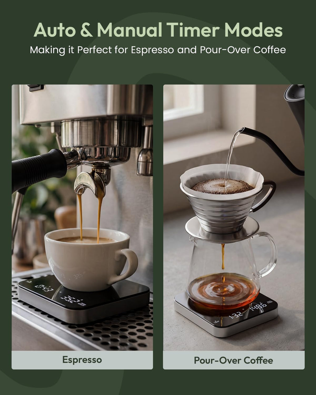 Maestri House S2 Espresso Coffee Scale with Timer, USB-C Rechargeable 2kg/0.1g Precision Shot Scale, Digital Scale for Espresso Brewing(Black & Silver)