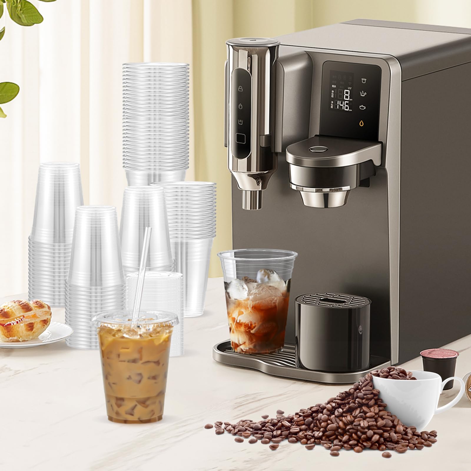 Dealusy 100 Pack - 20 oz Clear Plastic Cups with Lids and Straws, Sturdy & Food Safe Iced Coffee Cups with lids, Disposable Plastic Smoothie Cups for Cold Drinks
