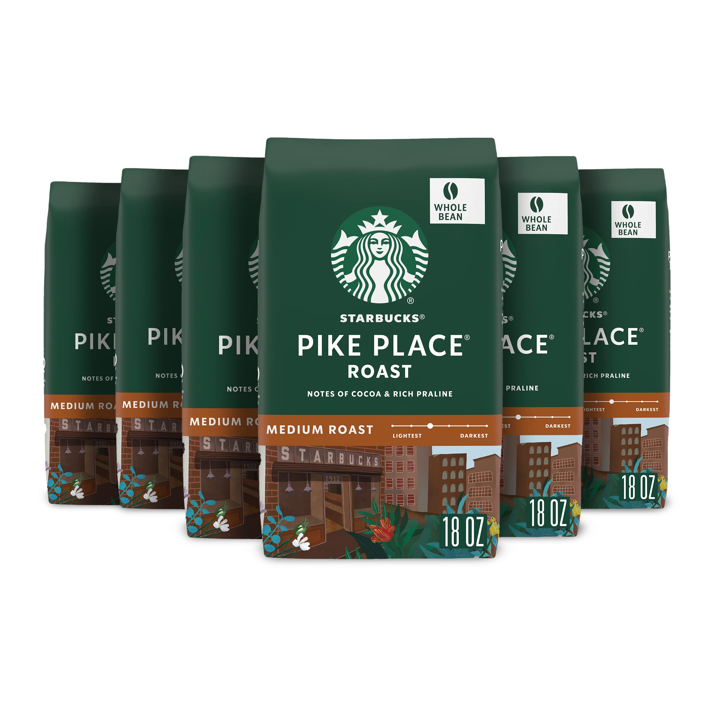 Starbucks Whole Coffee Beans, Medium Roast Hot or Iced Coffee, Pike Place Roast, 28 oz
