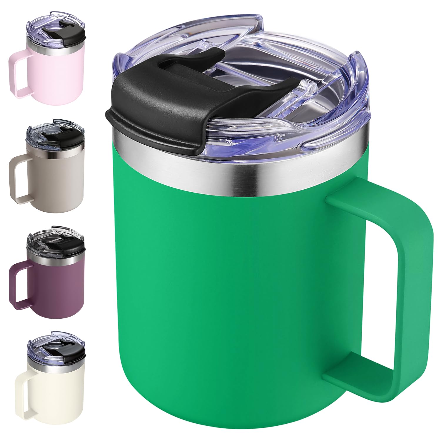 12oz Stainless Steel Insulated Coffee Mug with Handle, Double Wall Vacuum Travel Mug, Tumbler Cup with Sliding Lid, Navy