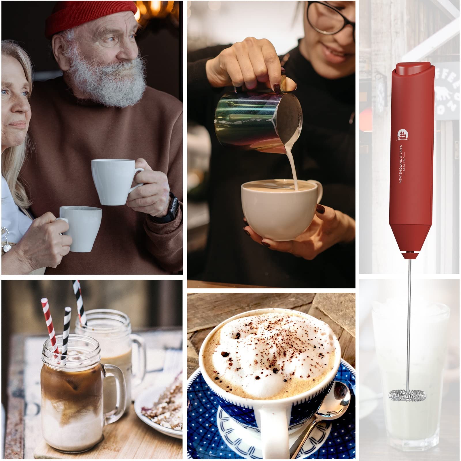 Powerful Milk Frother Handheld Foam Maker, Mini Whisk Drink Mixer for Coffee, Cappuccino, Latte, Matcha, Hot Chocolate, No Stand, Green