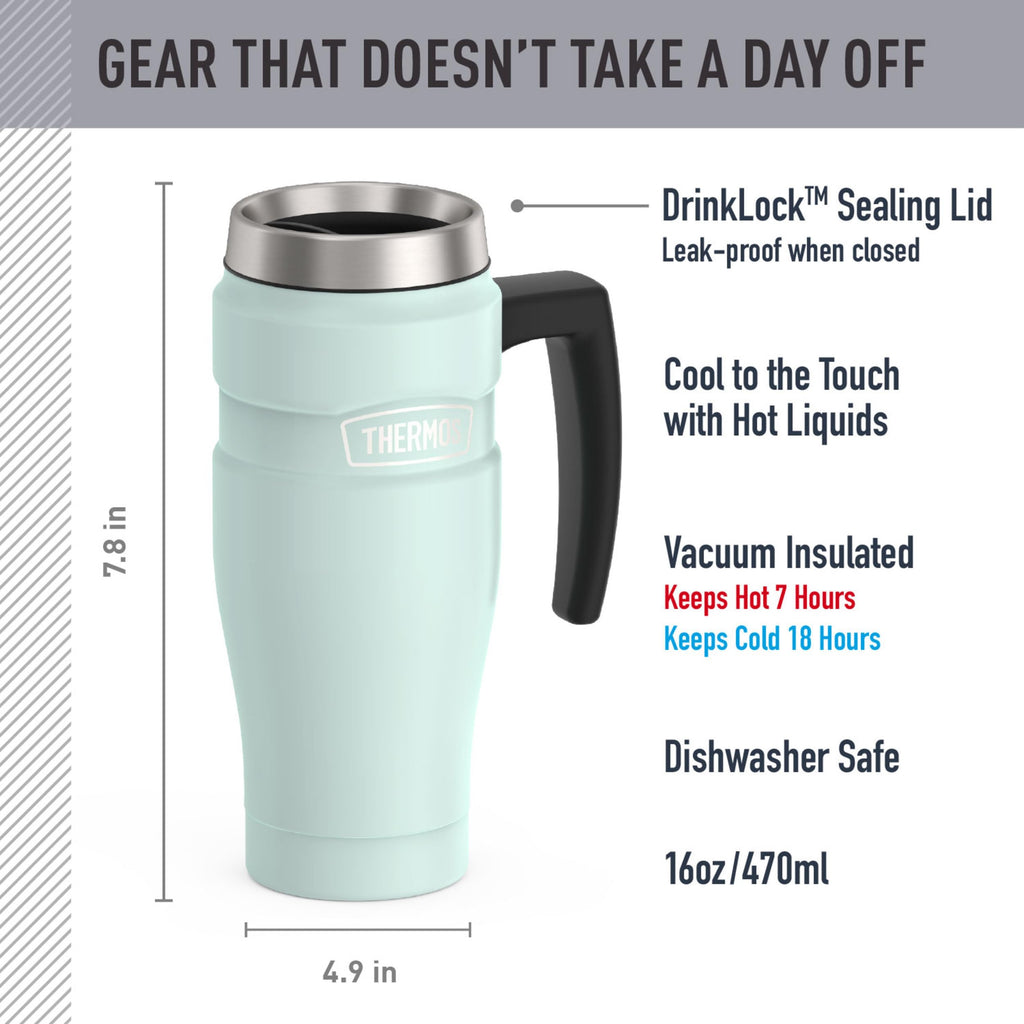 THERMOS Stainless King Vacuum-Insulated Travel Mug with Handle - 16oz, Midnight Blue - Thermos Tumbler for Hot & Cold Drinks - Leak & Sweat-Proof Stainless Steel Coffee Mug with Lid for Commuting