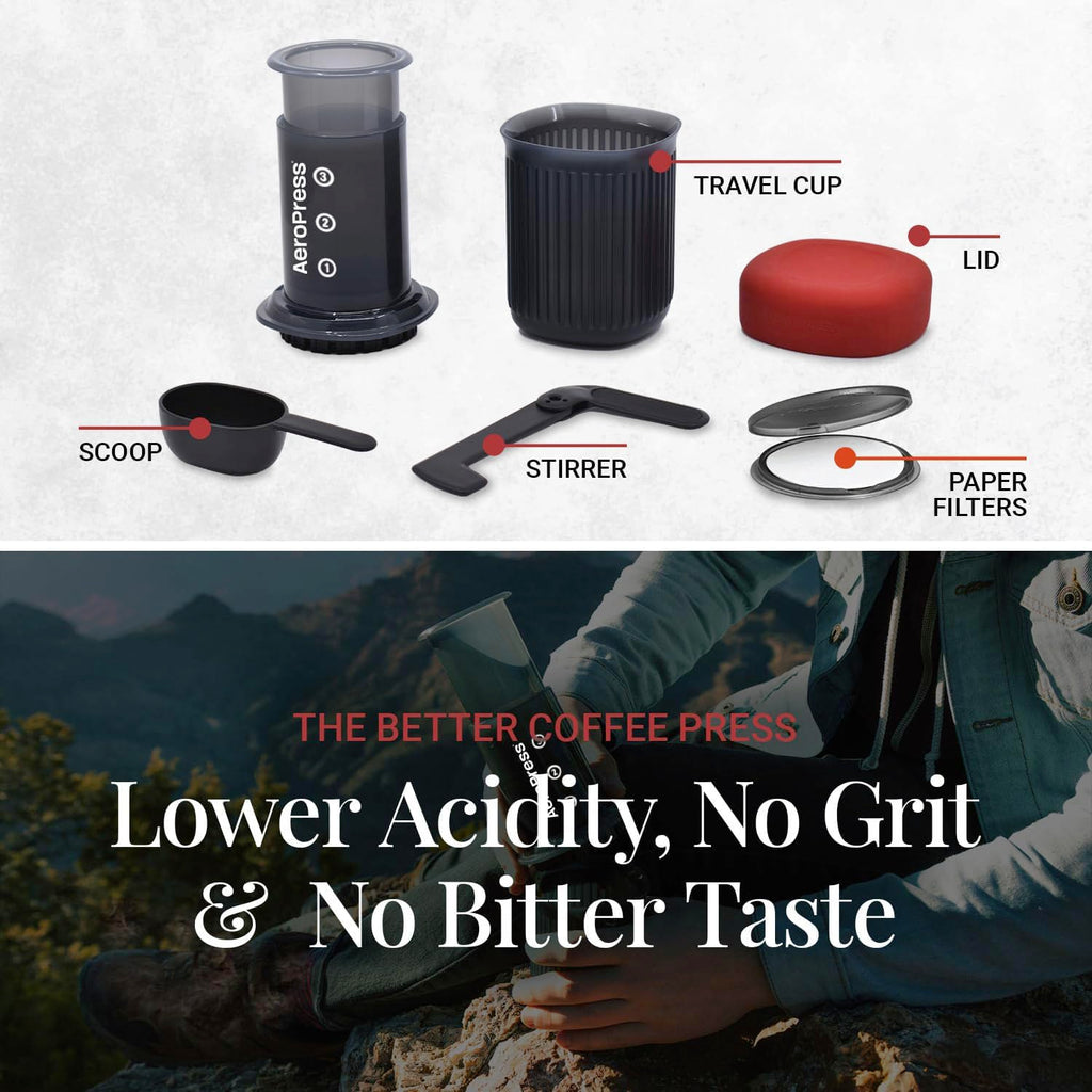 AeroPress Go, Extra Small Portable Coffee Maker Kit, Travel, Hiking & Camping, All-in-One French Press, Pour-Over & Espresso Style Manual Brewer, 2 Min Brew Makes a Less Bitter, More Flavorful Cup