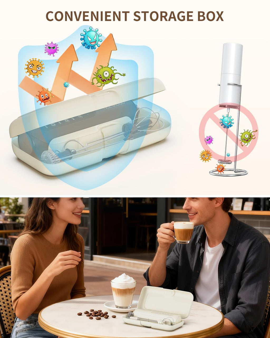 CIRCLE JOY Rechargeable Handheld Milk Frother Wand with 3 Variable Speeds, 3 Whisks and Storage Box, Electric Drink Mixer for Latte, Cappuccino, Hot Chocolate, Eggs and Protein Powder, Black