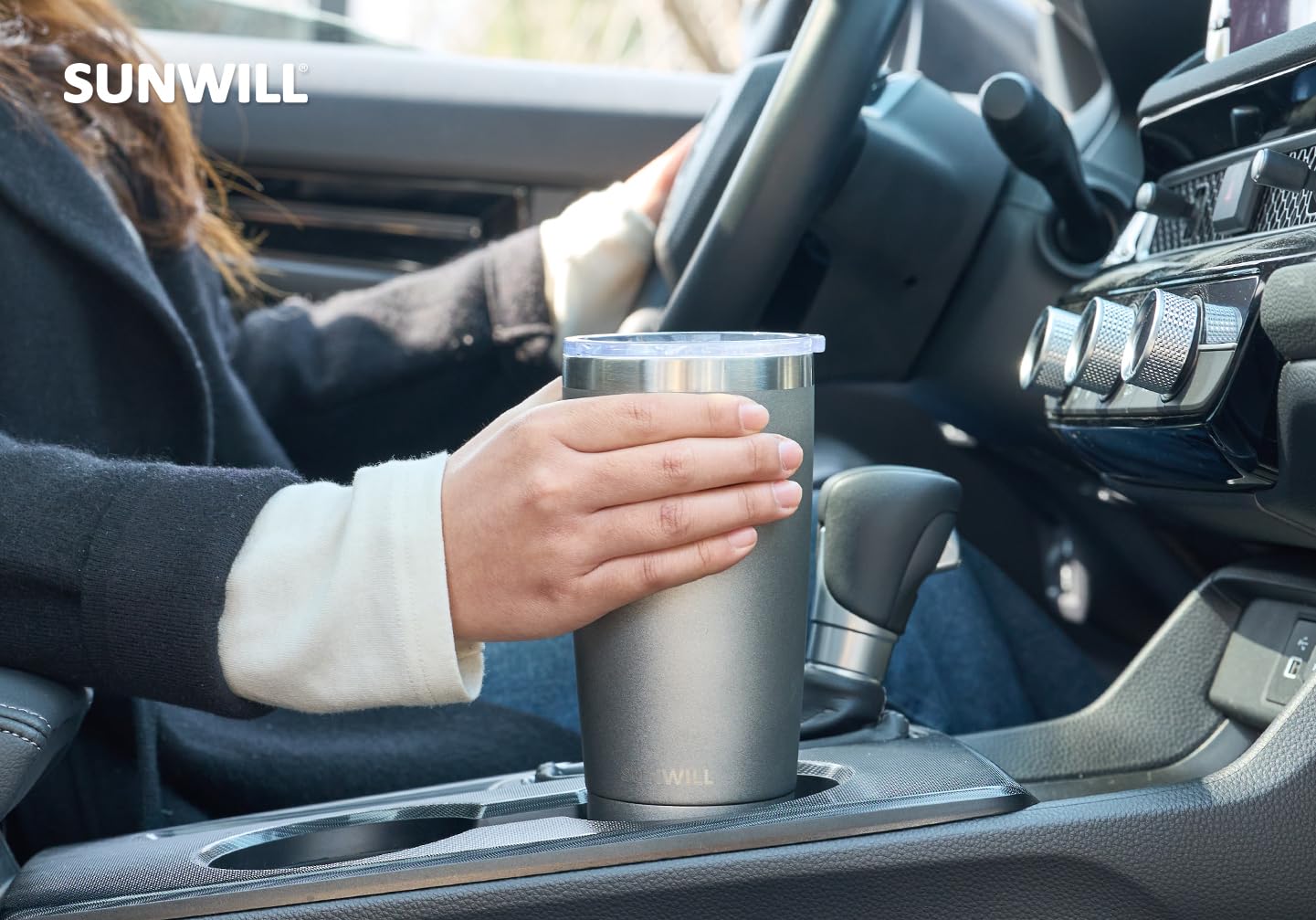 SUNWILL Travel Coffee Tumbler 20 oz, Insulated Mug with Lid, Stainless Steel Cup for Outdoor, Powder Coated Navy