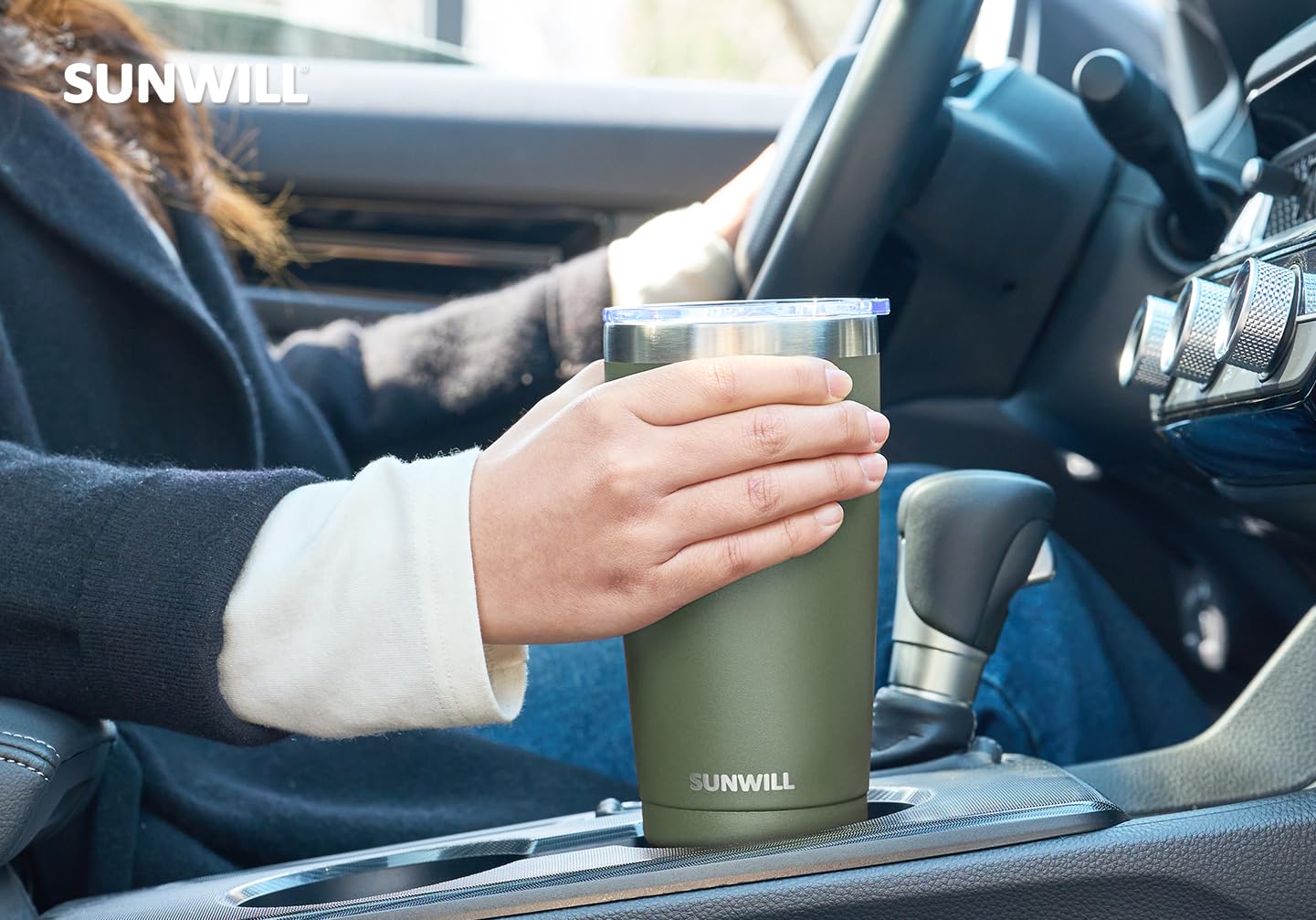 SUNWILL Travel Coffee Tumbler 20 oz, Insulated Mug with Lid, Stainless Steel Cup for Outdoor, Powder Coated Navy