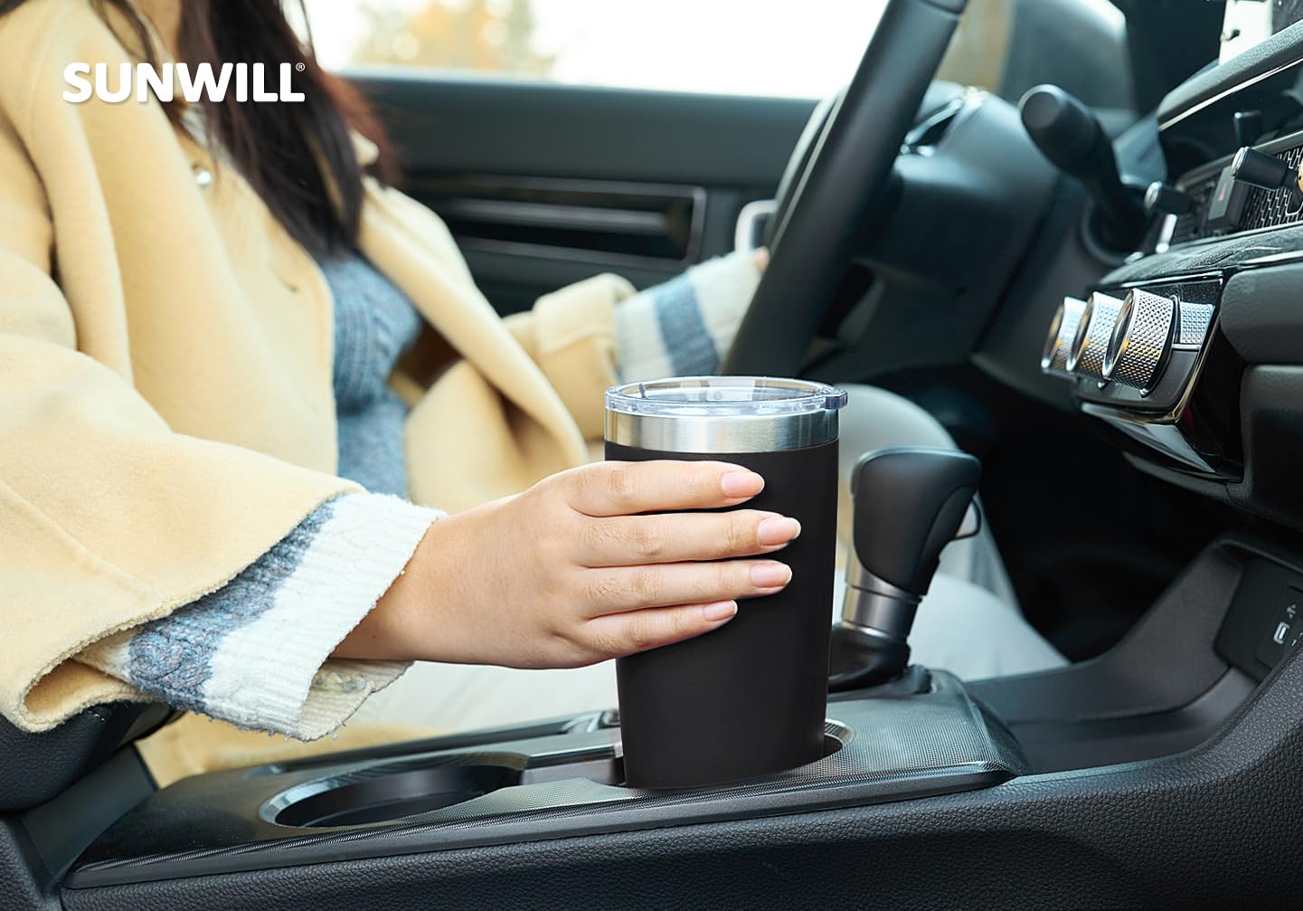 SUNWILL Travel Coffee Tumbler 20 oz, Insulated Mug with Lid, Stainless Steel Cup for Outdoor, Powder Coated Navy