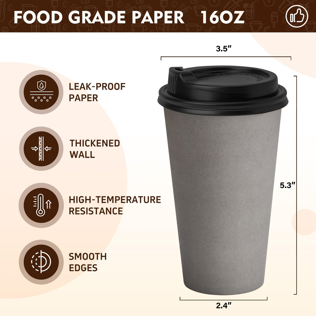 YEEHAW 100 Pack 16 oz Disposable Coffee Cups with Lids, Heat & Leak-proof Paper Cups, to Go Coffee Cups for Hot & Cold Beverage