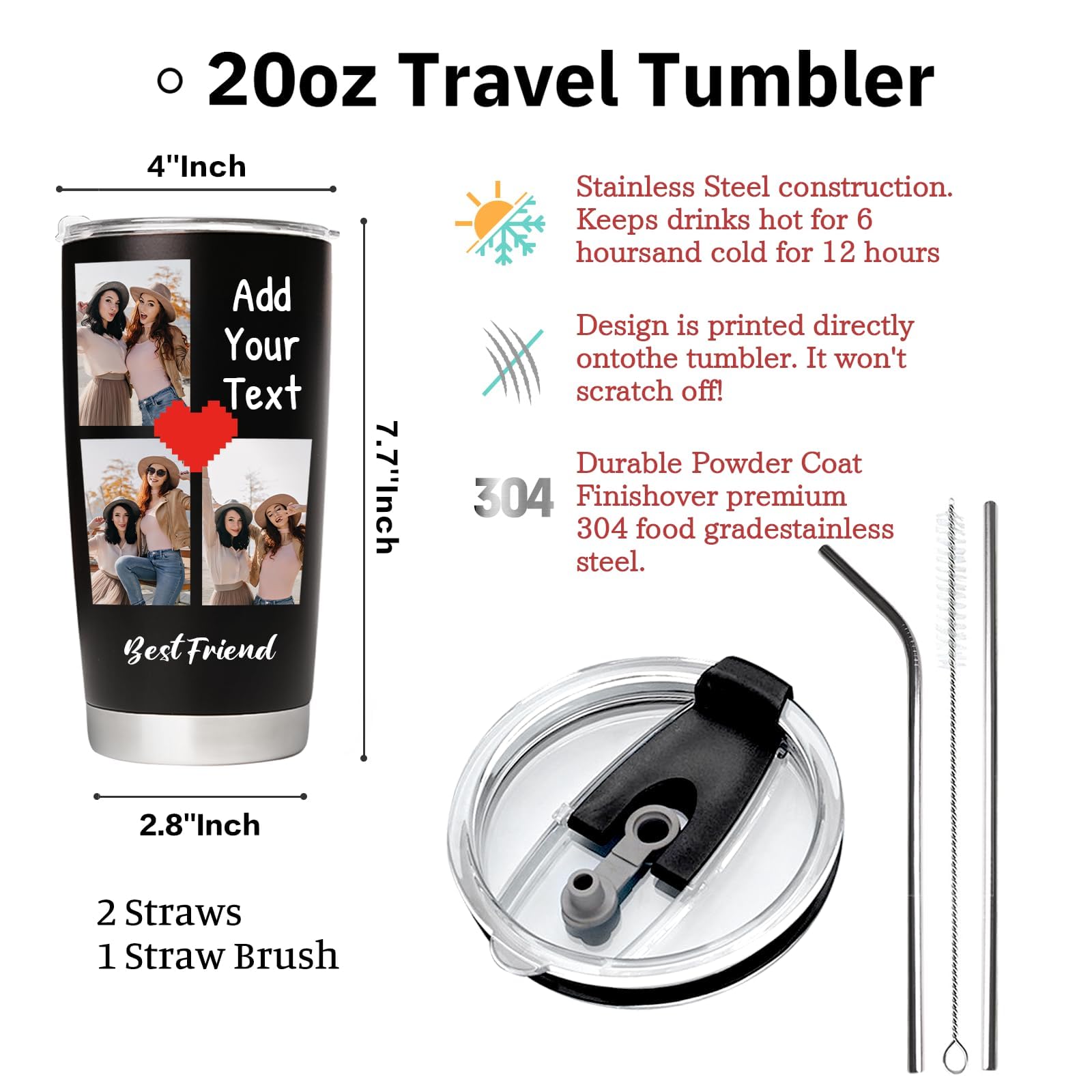 Personalized Tumbler Custom Coffee Tumbler Laser Engrave with Name 20 Oz Stainless Steel Travel Tumbler Cup Mug Personalized Gifts for Birthday Christmas Anniversary for Men Women Kids