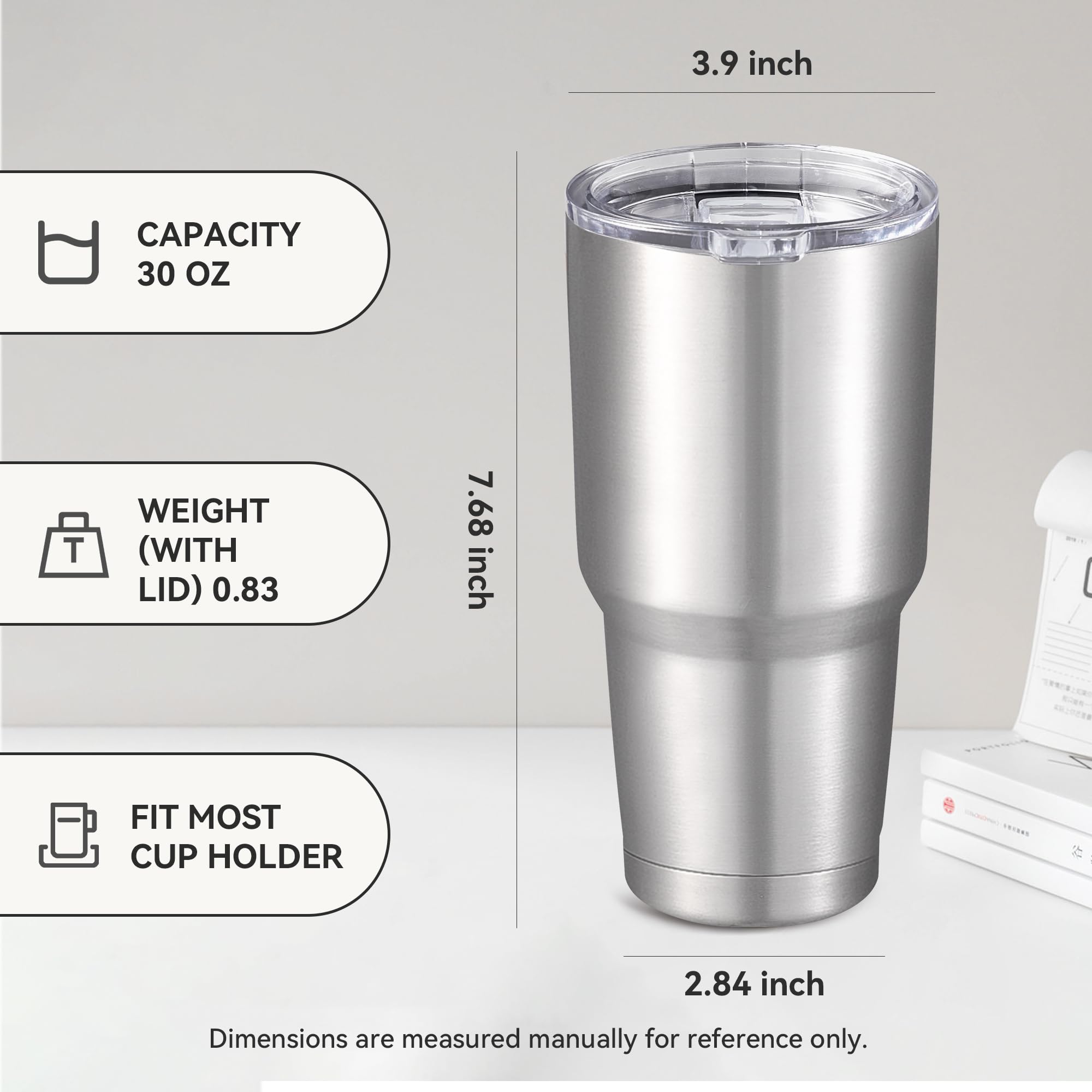 30 oz Tumbler with Lid Stainless Steel Tumblers Bulk Vacuum Insulated Cup Reusable Powder Coated Travel Mug Double Wall Leak Proof Cups Keep Cold Drinks for 12 Hours Black, Set of 8