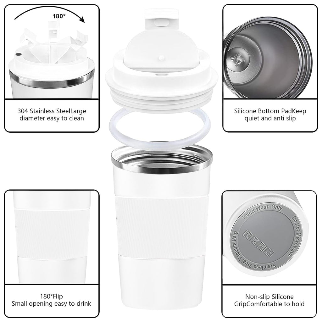 YINBAOGE Insulated Travel Coffee Mug, Spill & Leak Proof, Portable To Go Camping Stainless Steel Coffee Tumbler, Reusable Thermal Coffee Cup with Lid for Hot & Cold Drinks (Black, 12 OZ)