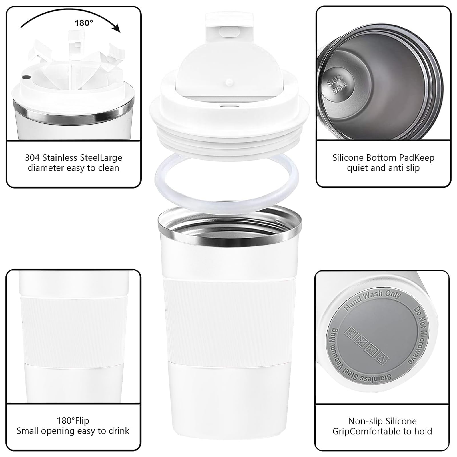 YINBAOGE Insulated Travel Coffee Mug, Spill & Leak Proof, Portable To Go Camping Stainless Steel Coffee Tumbler, Reusable Thermal Coffee Cup with Lid for Hot & Cold Drinks (Black, 12 OZ)