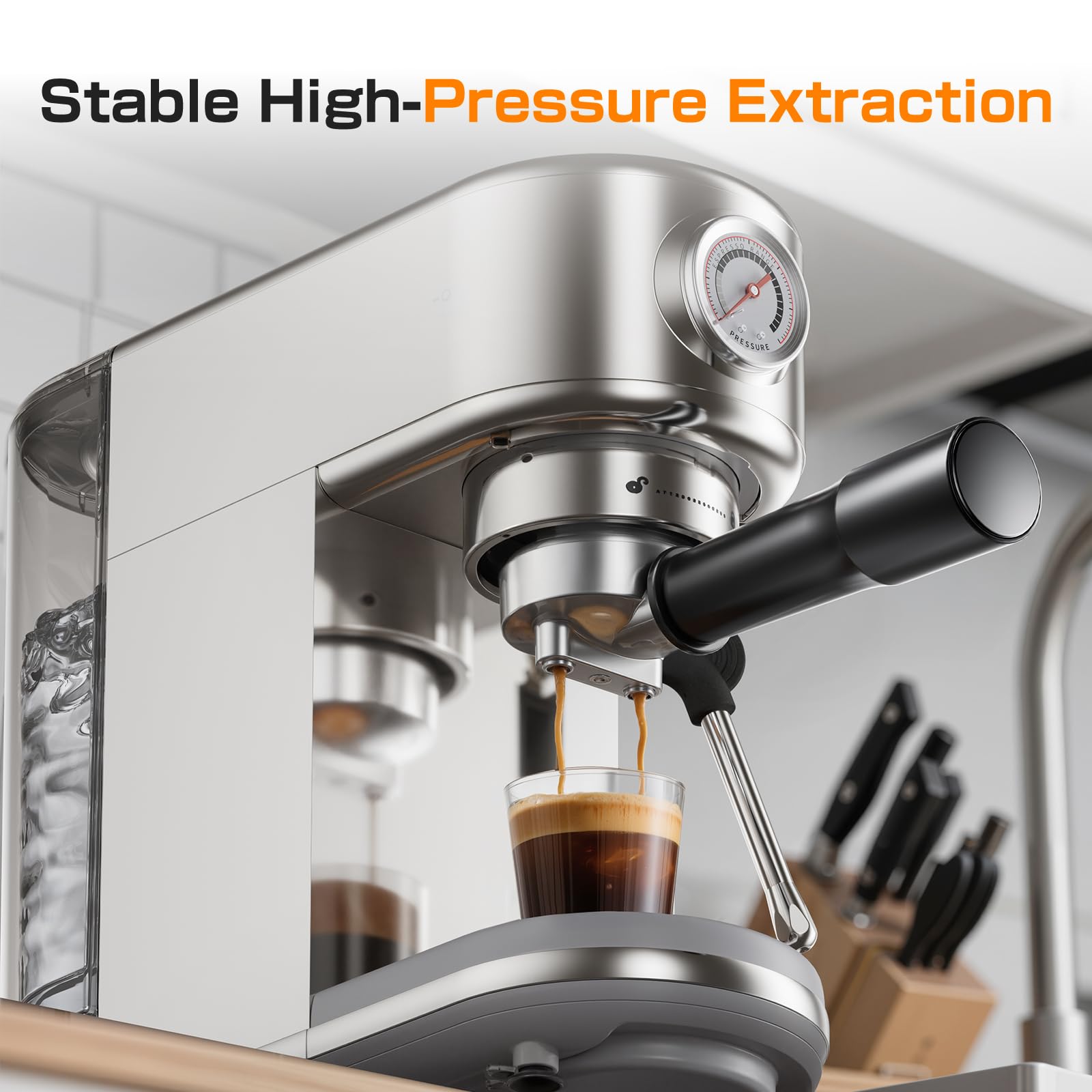 atatix Espresso Machine with Milk Frother, 20 Bar Pressure Espresso Maker, with 44OZ Removable Tank, Compact Stainless Steel Coffee Machine for Home, Office, Latte, Cappuccino, Macchiato, Silver