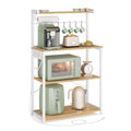 VASAGLE BARNET Collection - Kitchen Bakers Rack with Power Outlet, 31.5-Inch Wide Coffee Bar 4-Tier with 8 S Hooks, Modern Microwave Stand, Adjustable Shelf, Rustic Brown and Ink Black UKKS029KD01